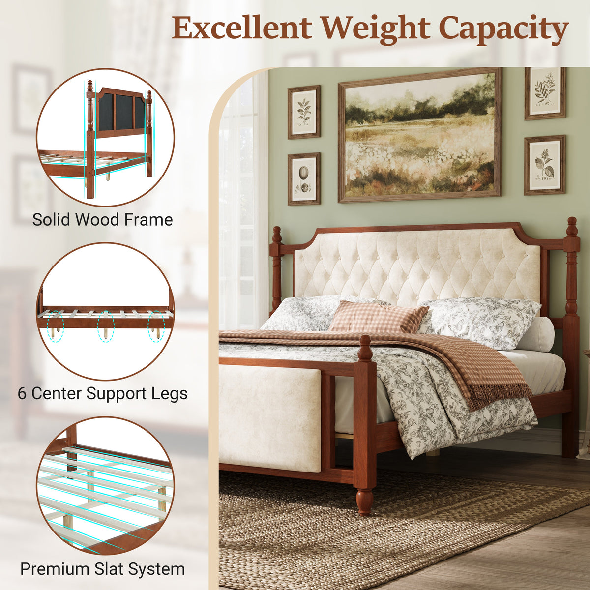 King Size Upholstered Platform Bed with Button Tufted Headboard - Velvet