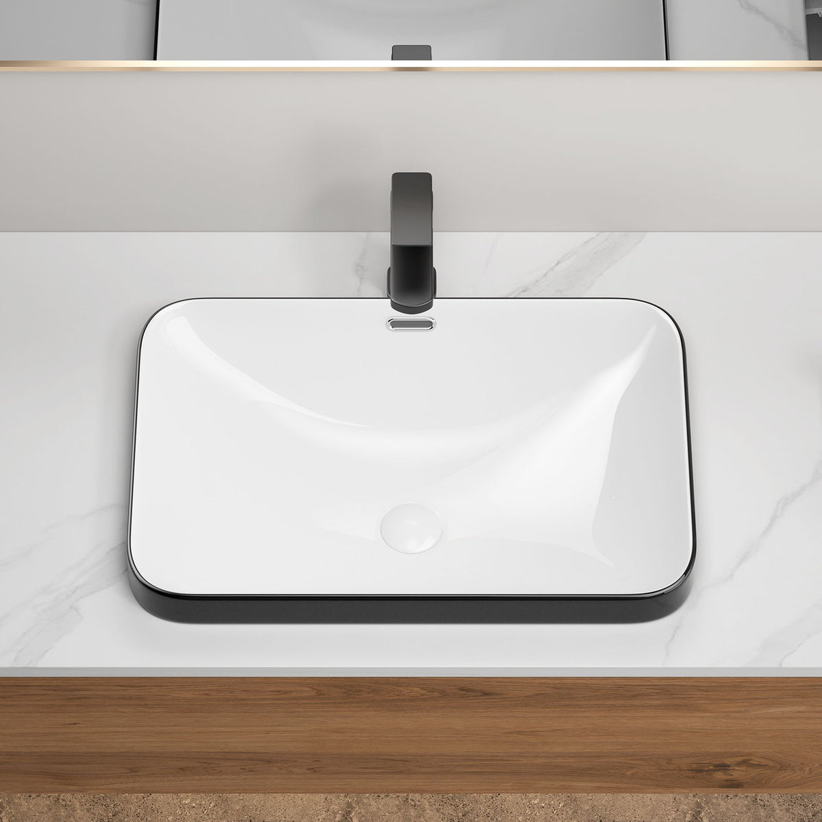 Undermount Bathroom Sink with Glazed Porcelain Finish - Black White