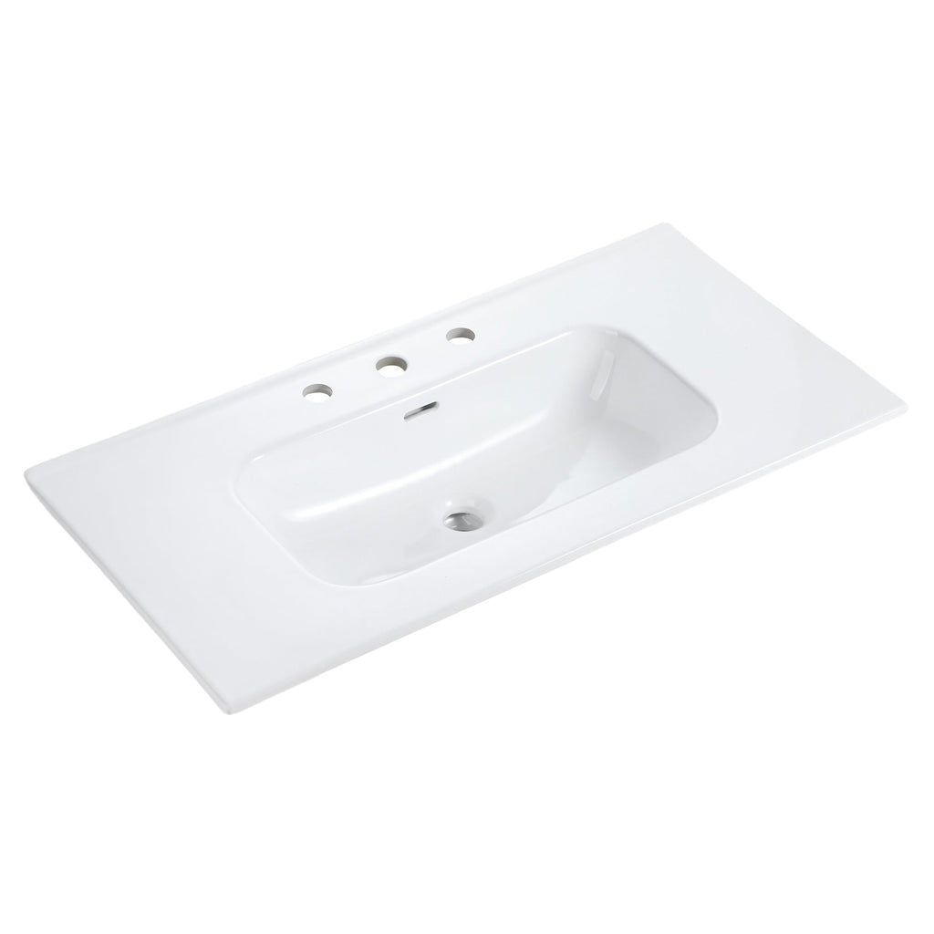 Glossy White Ceramic Integrated Bathroom Vanity Sink - Gloss White