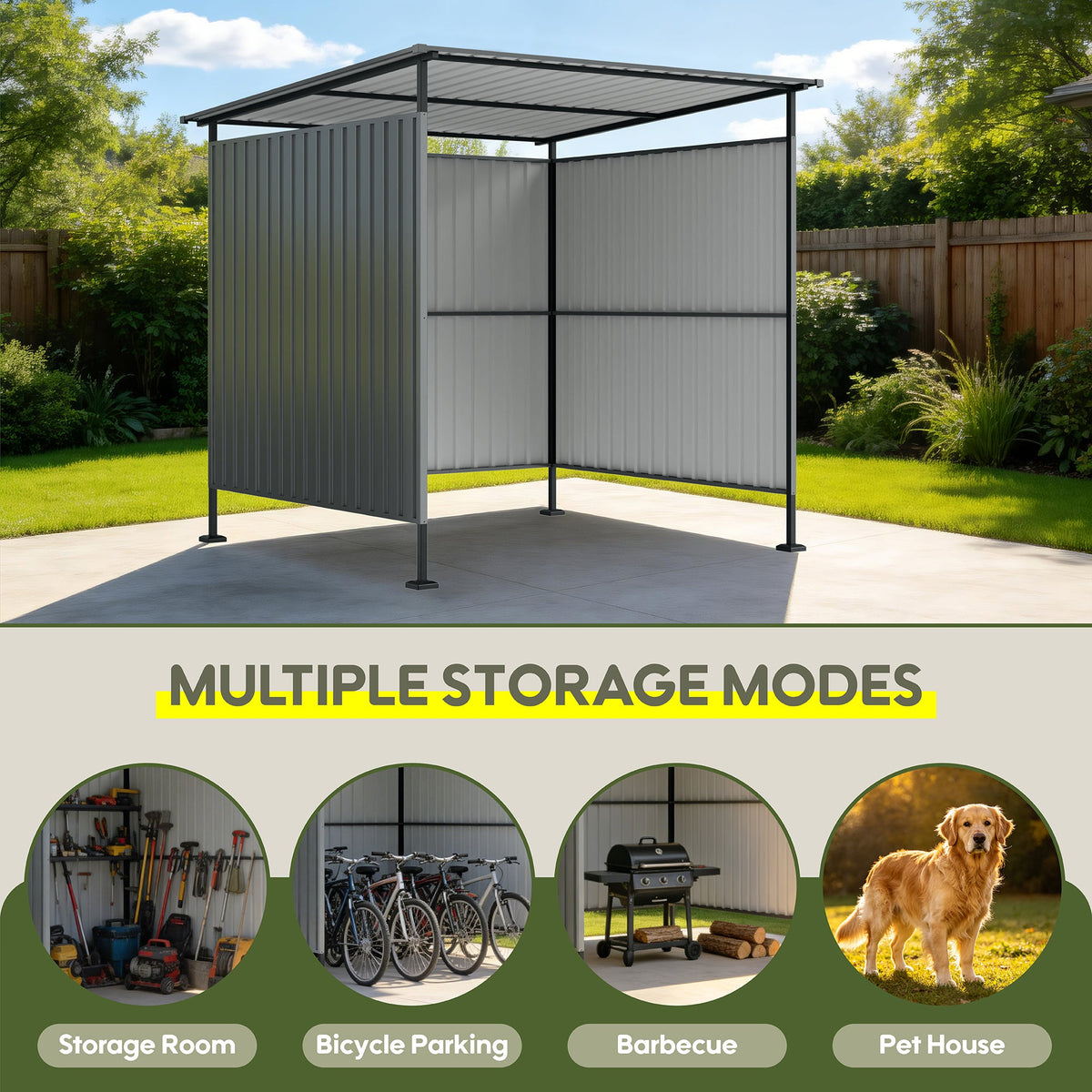 Metal Outdoor Pergola with Hardtop Roof - Weather-Resistant Dark Gray