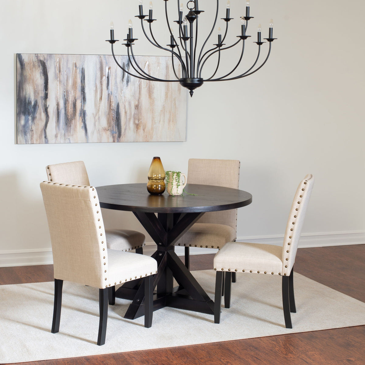5 Piece Dining Room Set with Cross-Buck Table - Black / Beige