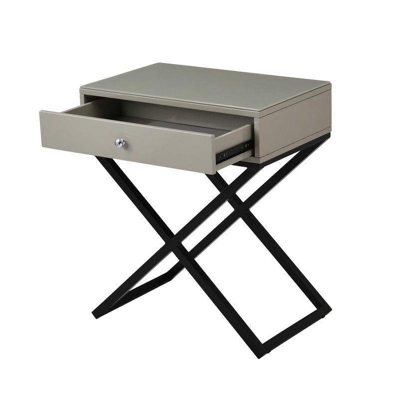 Koda End Side Table Nightstand with Drawer and Cross Base