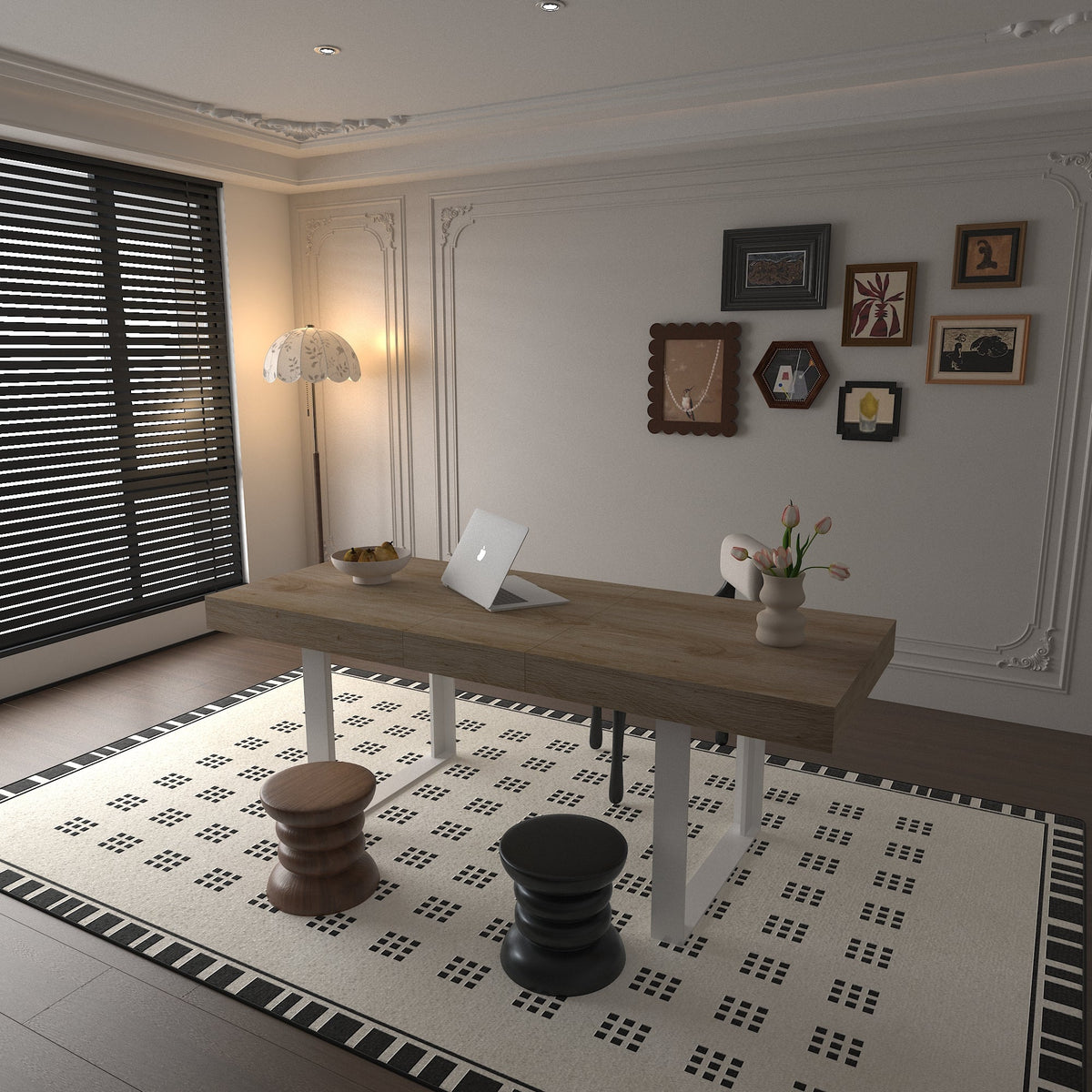 Extendable Dining Room Table with Retractable Design - Oak Grain/White