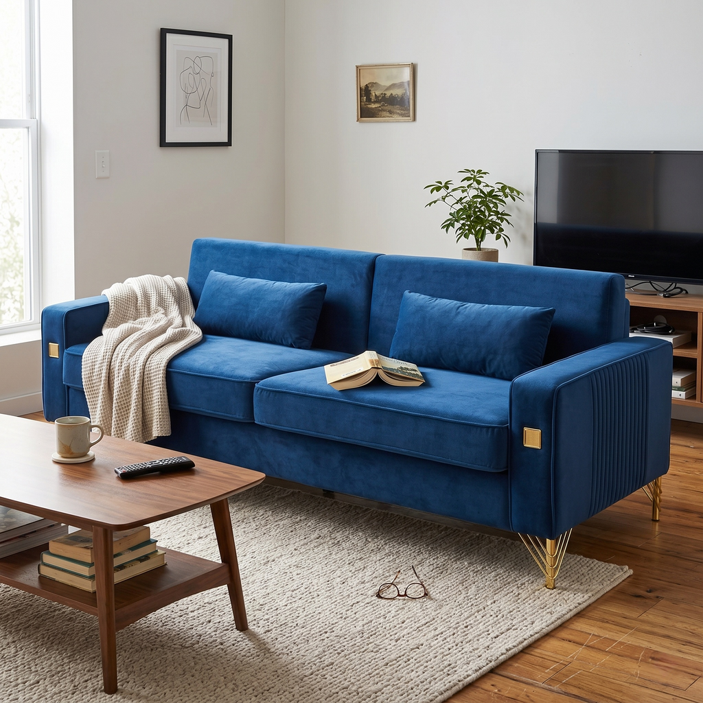Luxury Velvet Sofa With Gold Accents