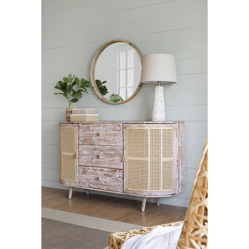 TV Console with Cane Doors and Ample Storage - Multicolor