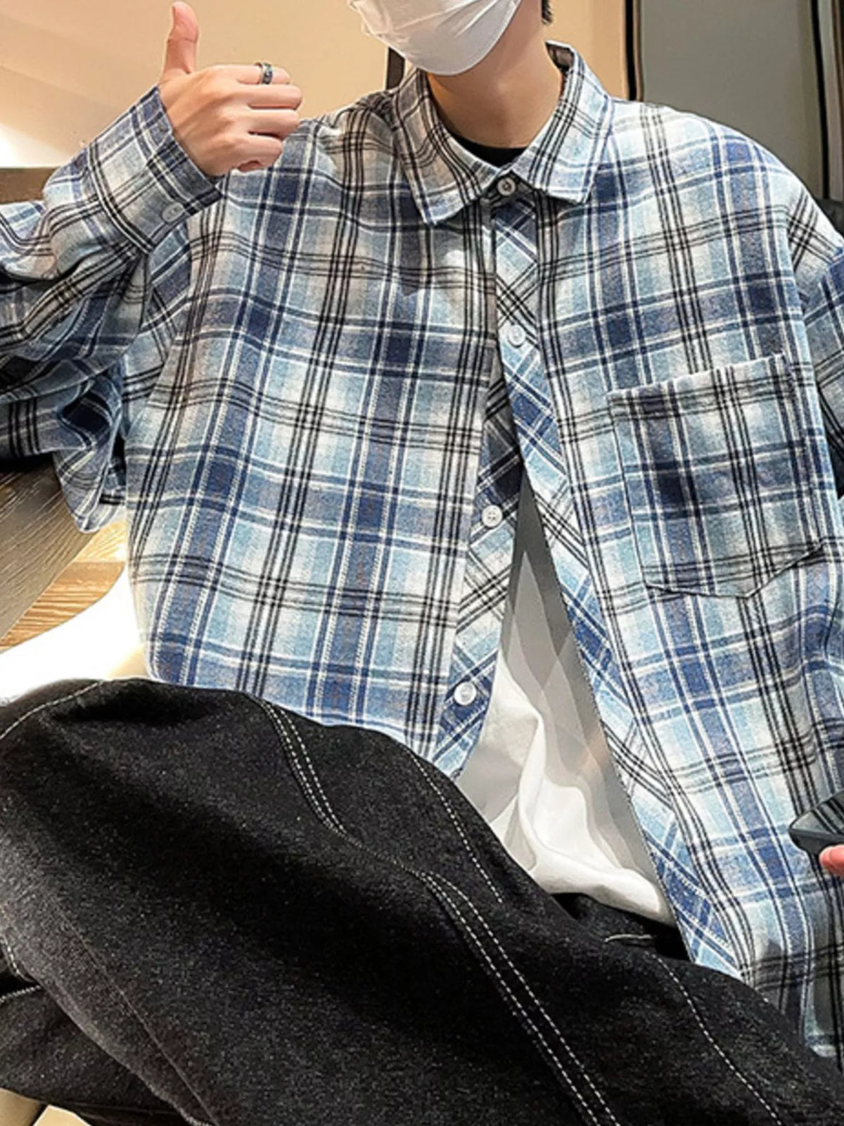 Men's Full Size Casual Plaid Long Sleeve Shirt Plus Size