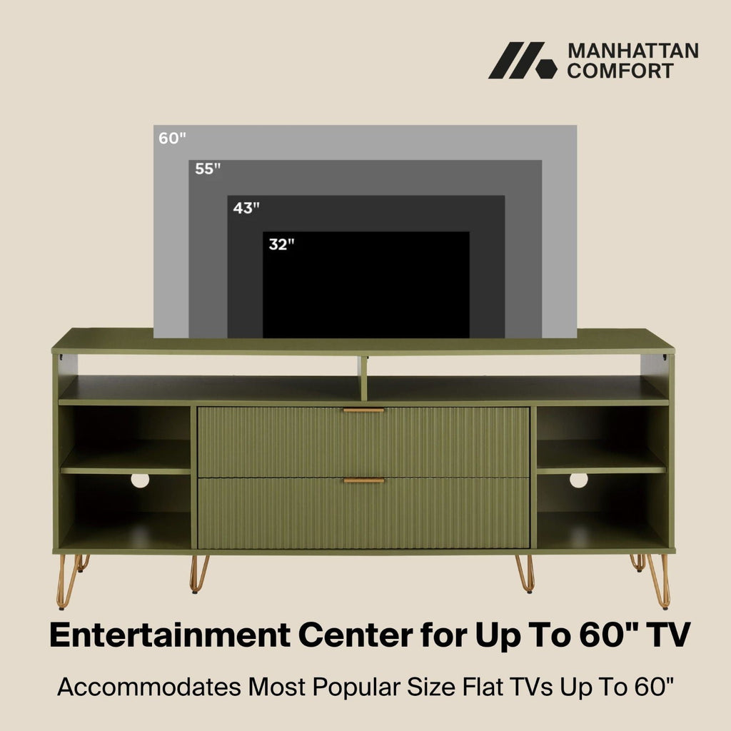 Fluted TV Stand with Storage and Metal Legs - Multiple Colors