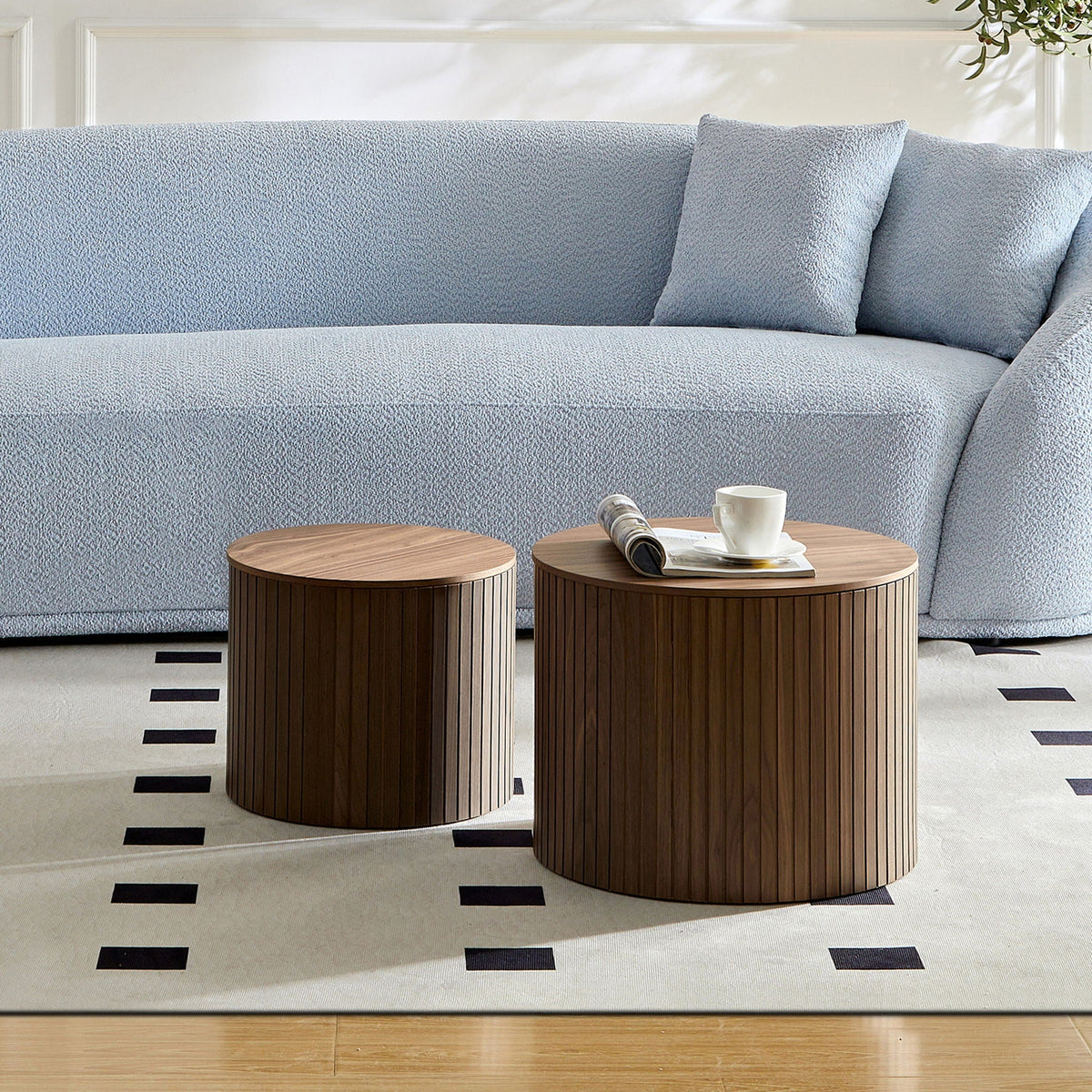 Handcrafted Nested Table Set, 2 Pieces - Black, White, or Dark Brown