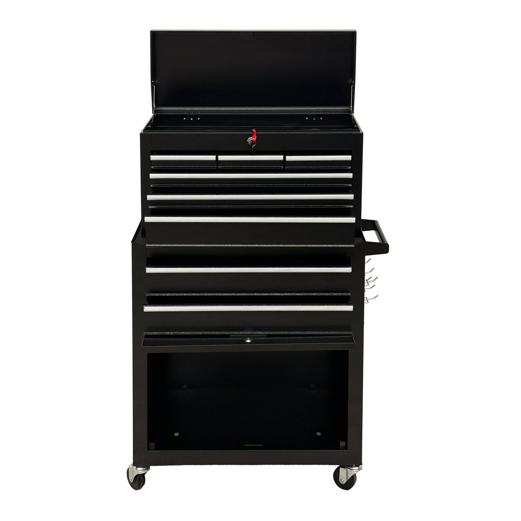 8-Drawer High-Capacity Rolling Tool Chest with Lockable Wheels - Black