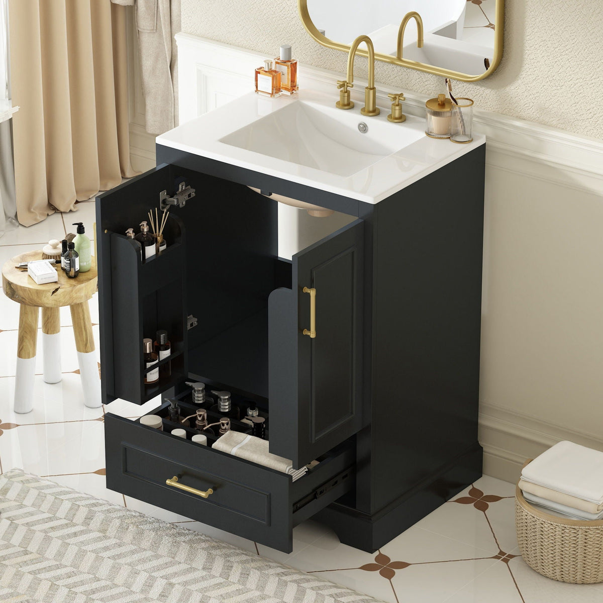 Bathroom Vanity with Sink and Soft Close Doors - White, Black, Green, or Gray