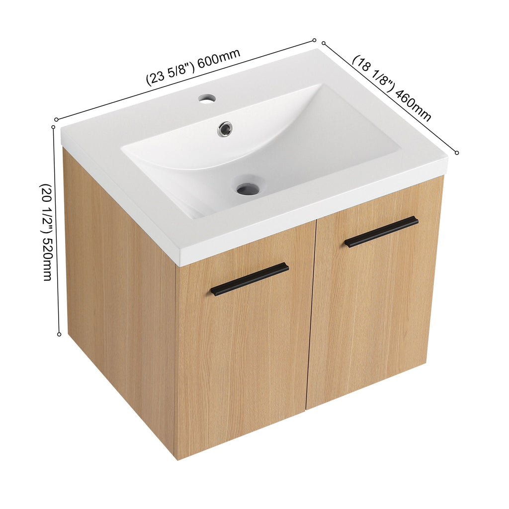 Floating Bathroom Vanity With Sink, Wall Mounted Double Door Storage - Light Brown