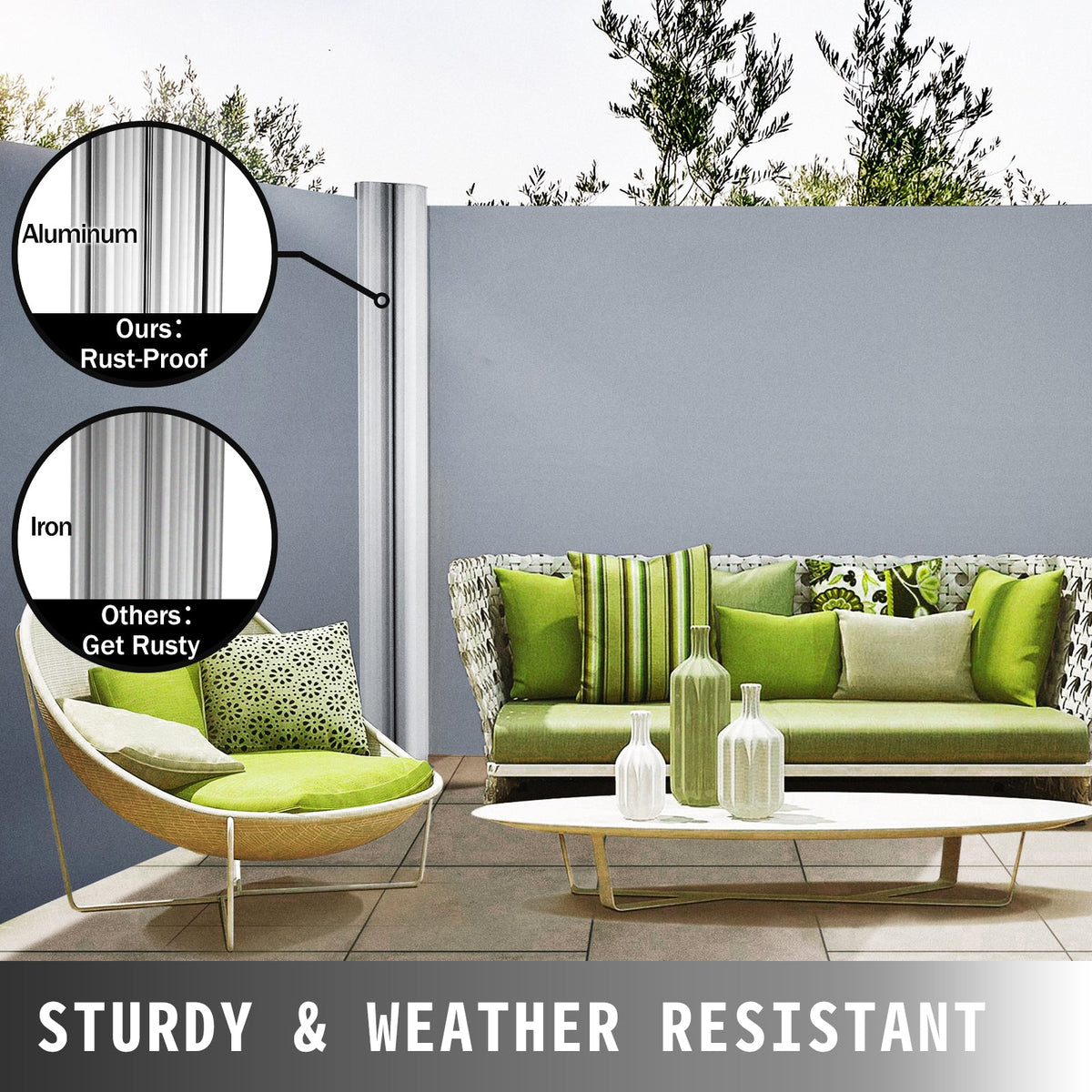 Retractable Side Awning 71" x 236" with Aluminum Frame - Grey