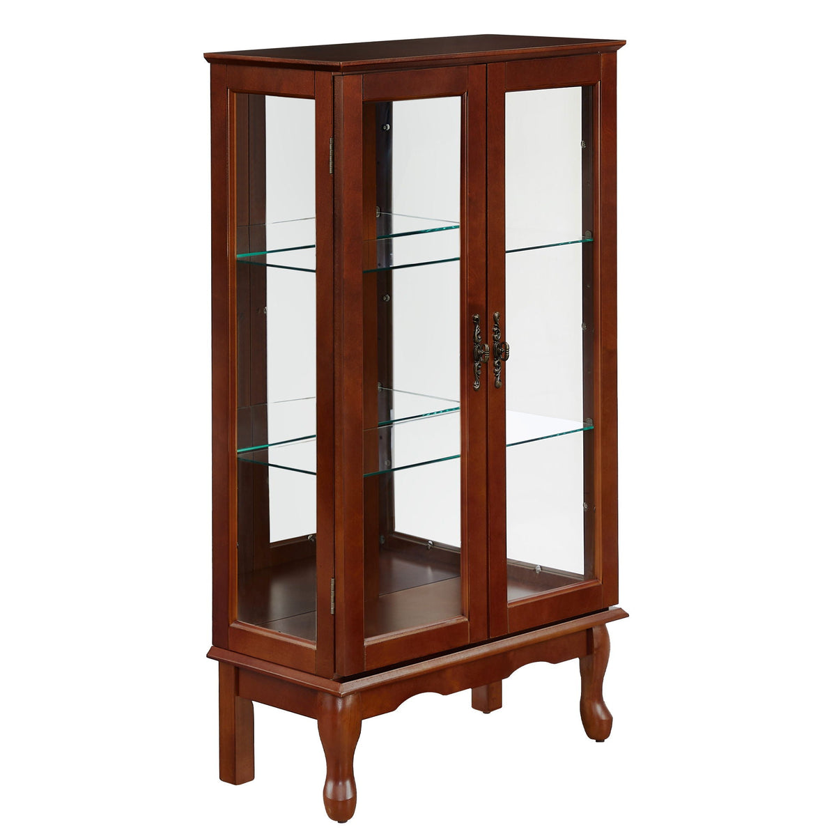 Lighted Curio Display Cabinet with Adjustable Shelves - Light Brown, Dark Brown, Dark Red