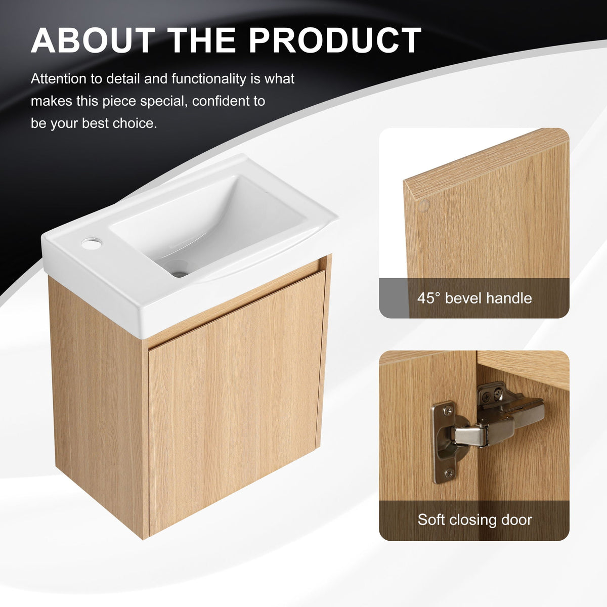 Modern Bathroom Vanity with Ceramic Basin and Storage Cabinet - Light Brown, Black, or White