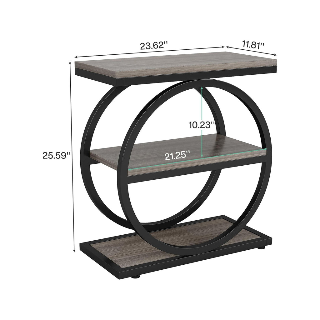 Industrial Narrow End Table with 3 Shelves - Dark Gray, Light Brown, or Dark Brown