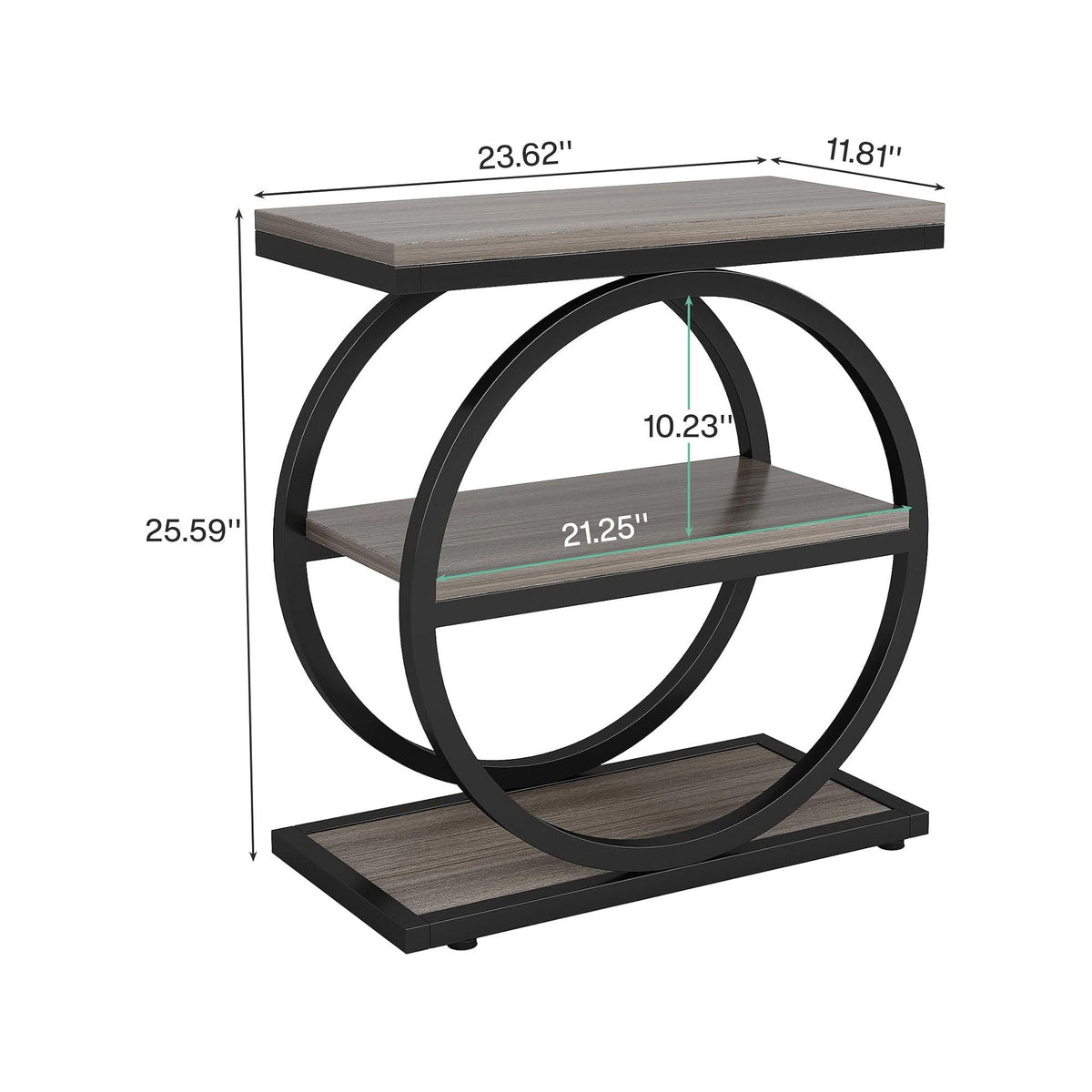 Industrial Narrow End Table with 3 Shelves - Dark Gray, Light Brown, or Dark Brown