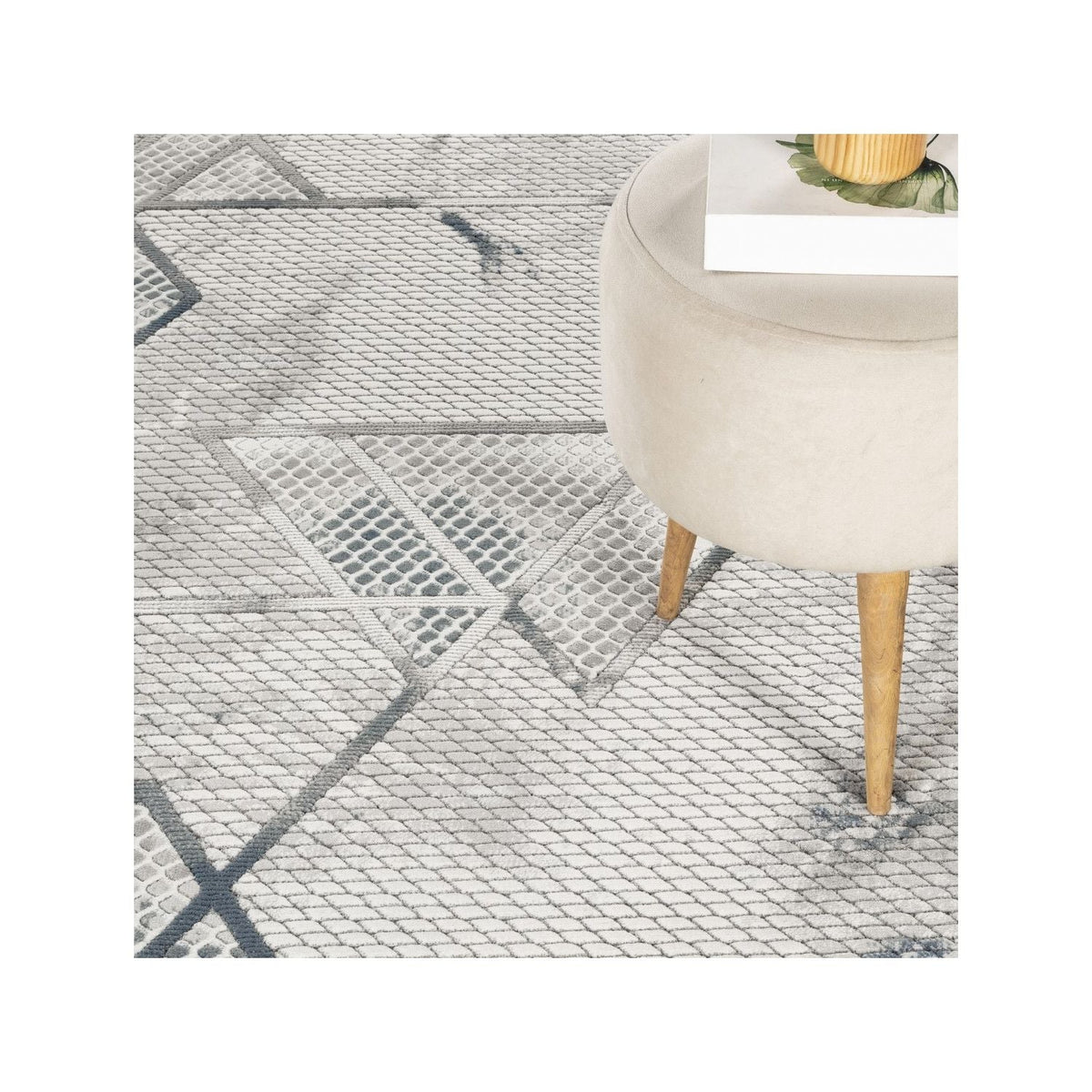 Geometric Effect Area Rug with 3D Texture - Gray