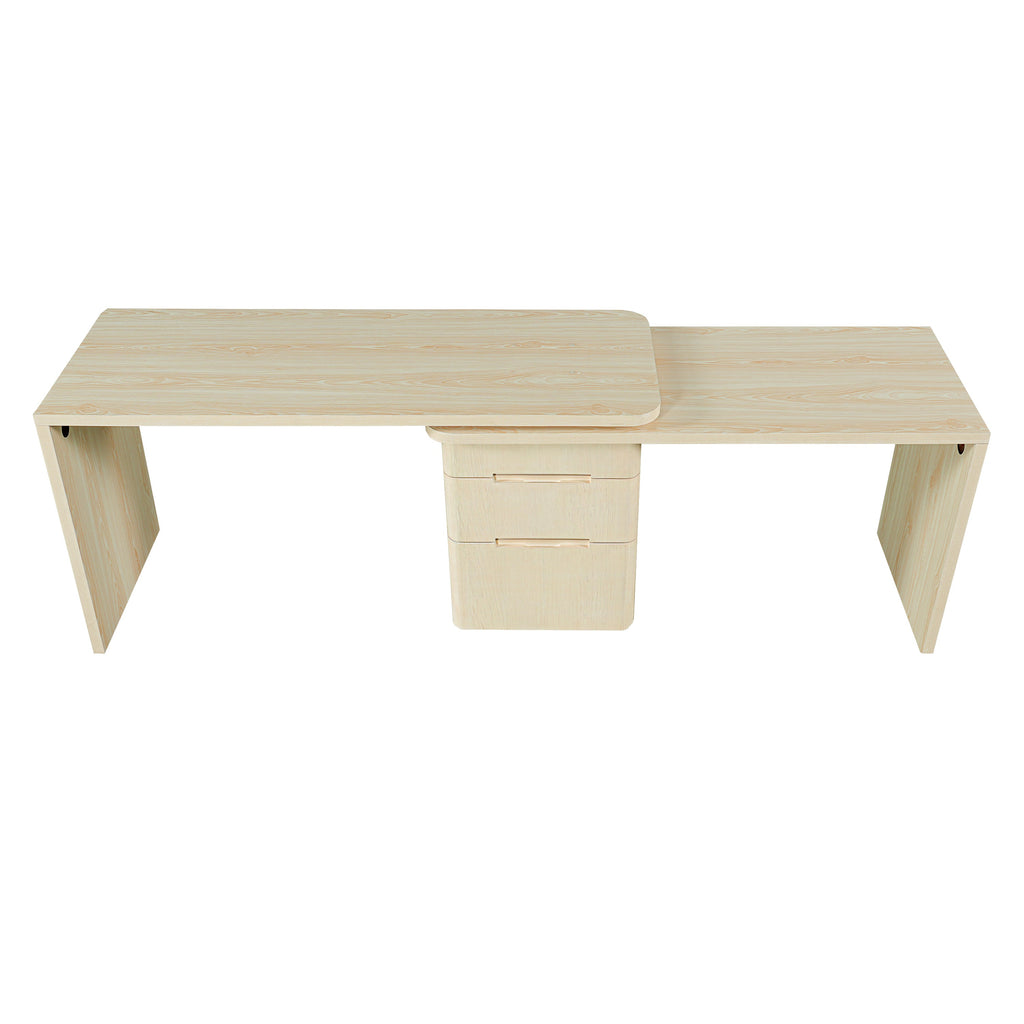 90" Modern L Shaped Desk with Rotating Design - Natural Wood or Walnut