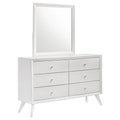 White Dresser & Mirror with Angled Legs and Round Knobs
