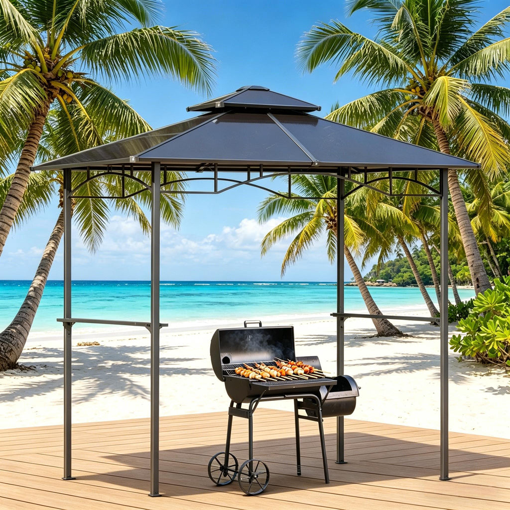 Outdoor BBQ Canopy Grill Gazebo with Steel Frame - Brown