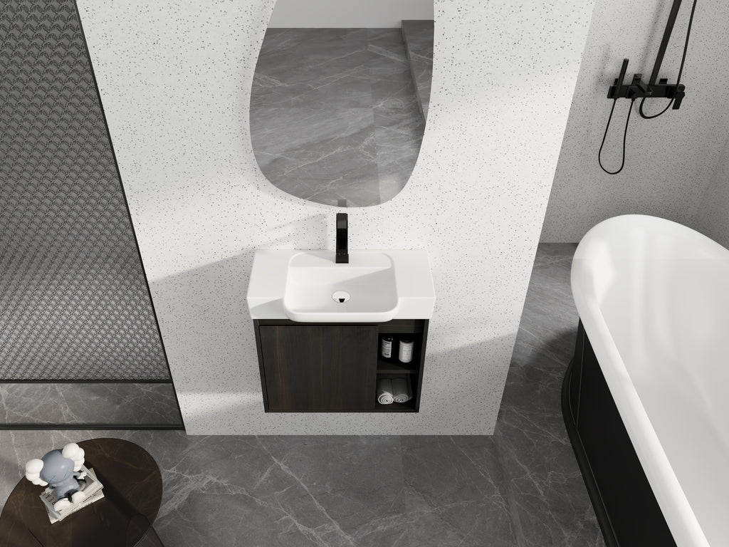 24" Wall-Mounted Bathroom Vanity with Ceramic Sink and Soft-Close Hinges
