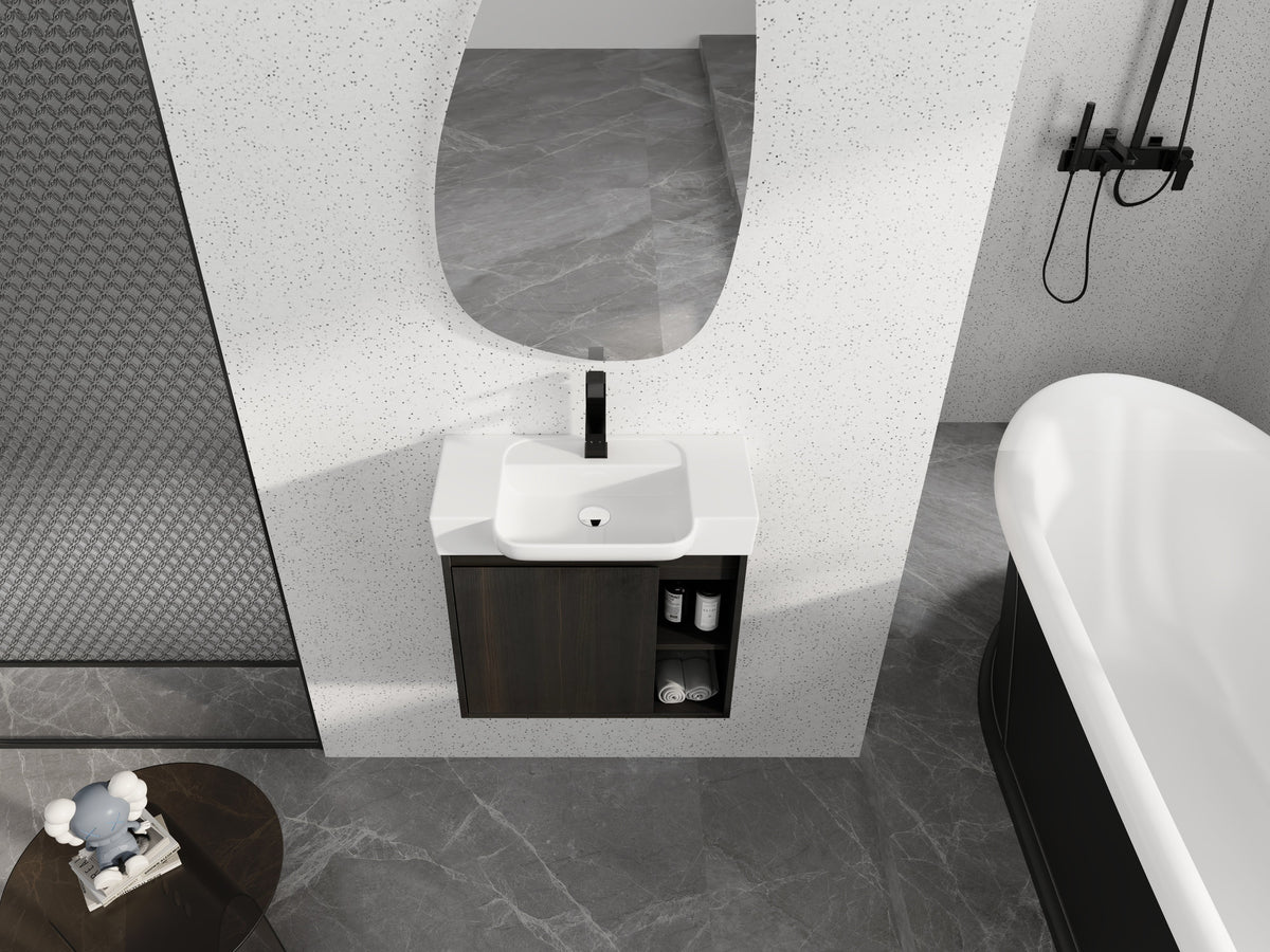 24" Wall-Mounted Bathroom Vanity with Ceramic Sink and Soft-Close Hinges