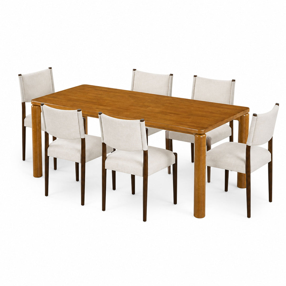7-Piece Dining Table Set for 6 with Comfortable Upholstered Chairs - Walnut
