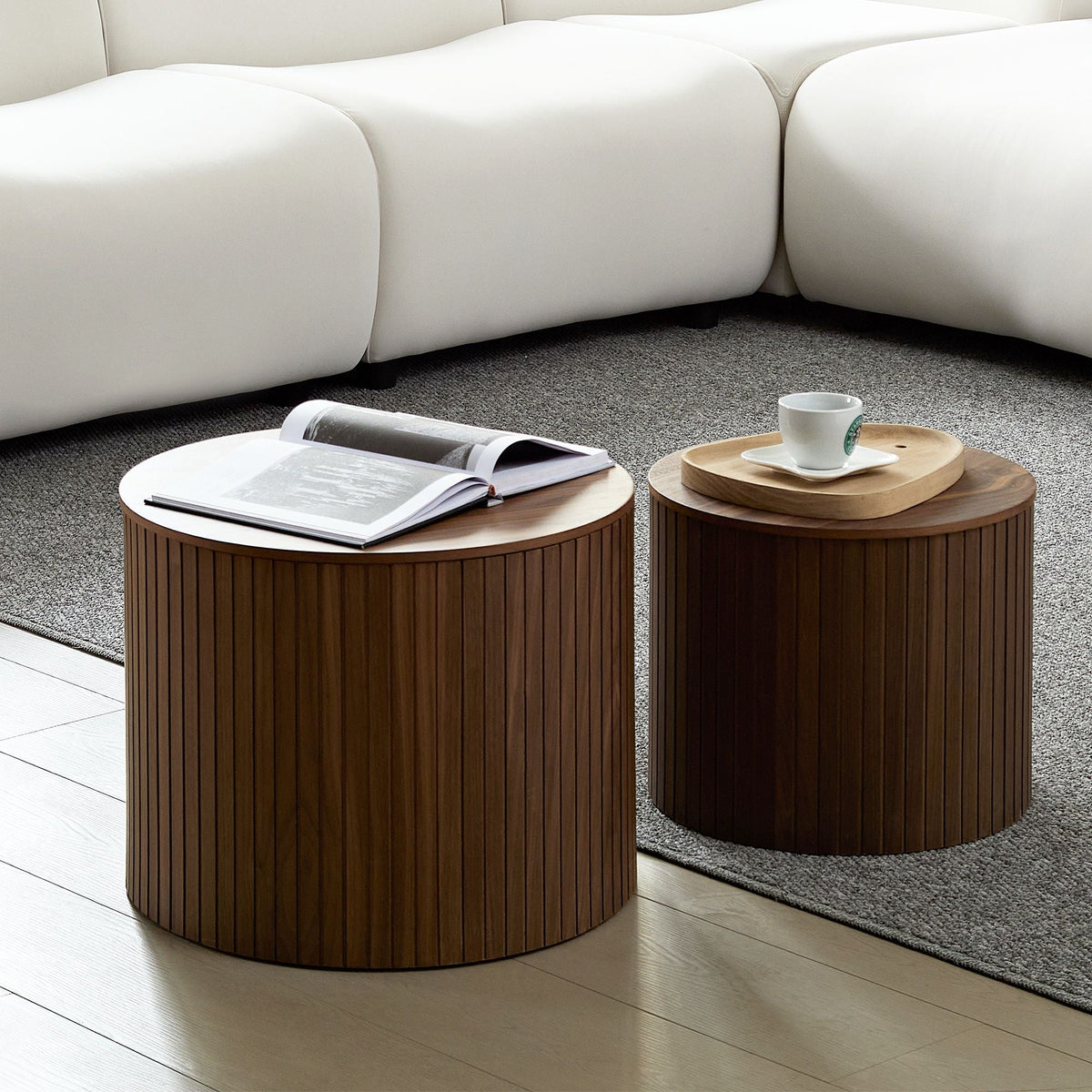 Handcrafted Nested Table Set, 2 Pieces - Black, White, or Dark Brown