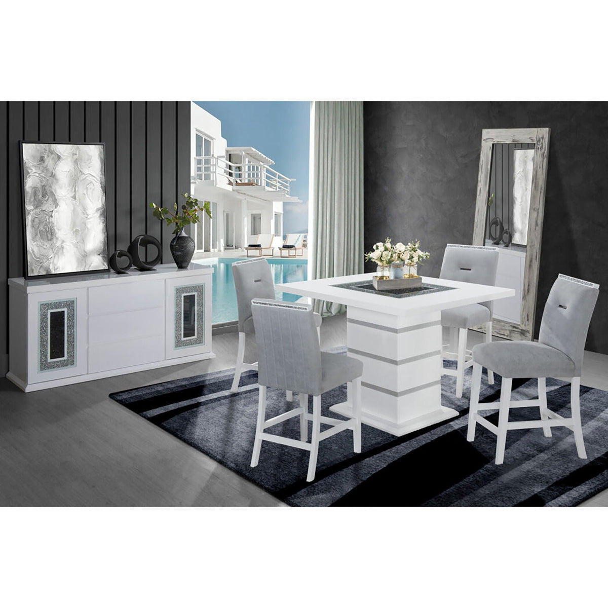 Ariya Bar Table with Glass Inlay - Dark Gray or White