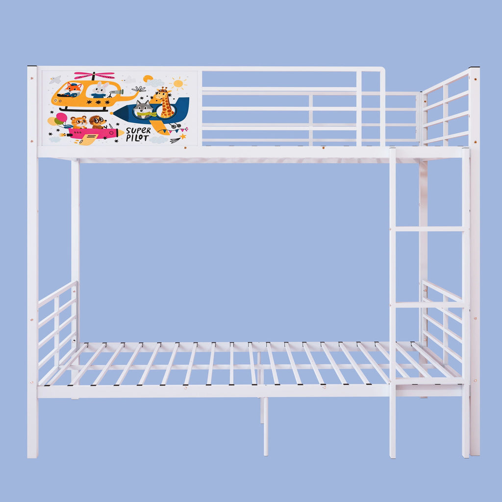 White Convertible Twin Bunk Bed with Full Length Guardrail & Ladder