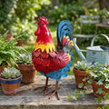 Wrought-Iron Rooster Garden Statue with Hand-Welded Detailing - Rustic