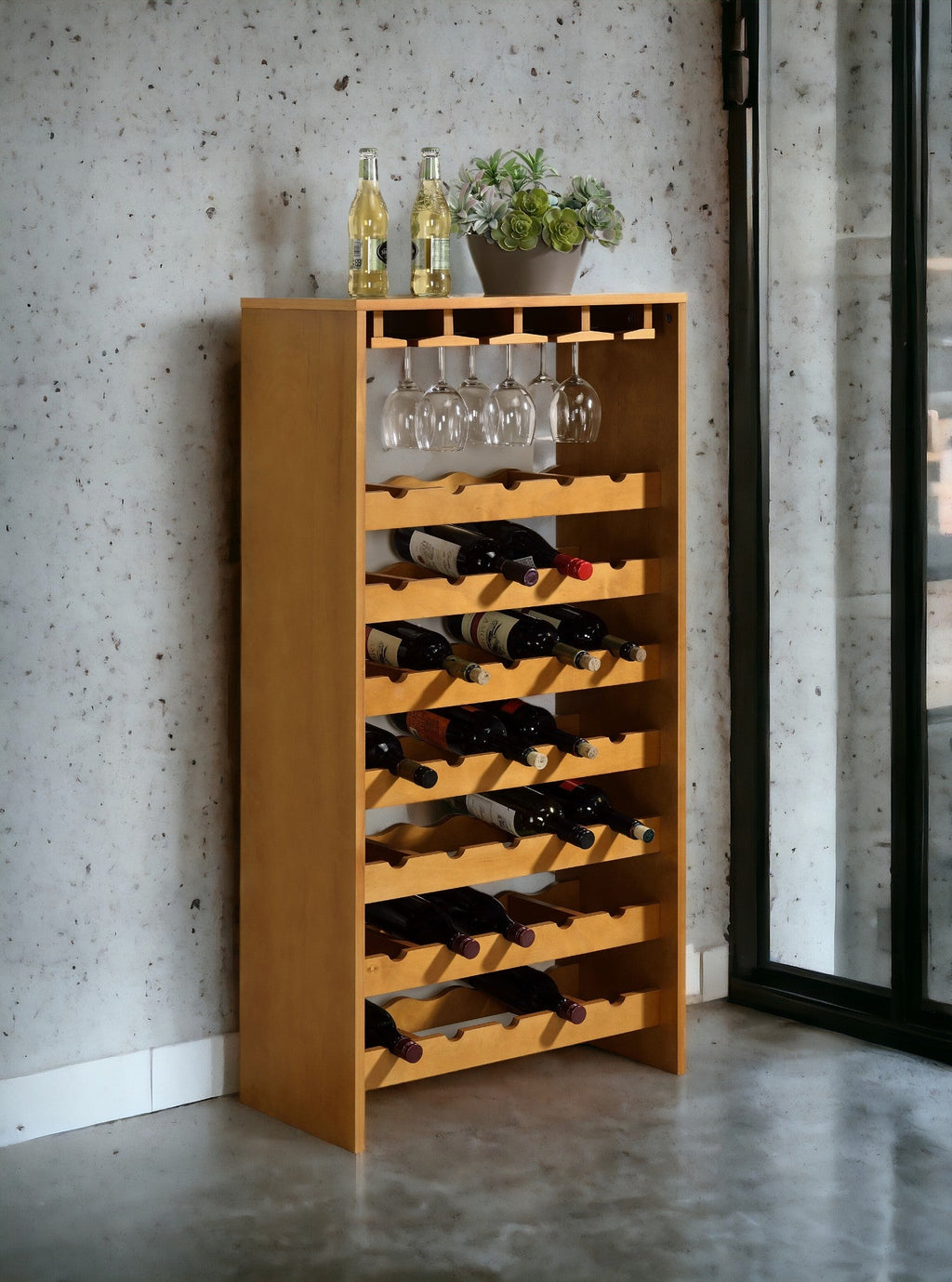 Hanzi Built-in Wine Rack with Stemware Holders - Particle Board