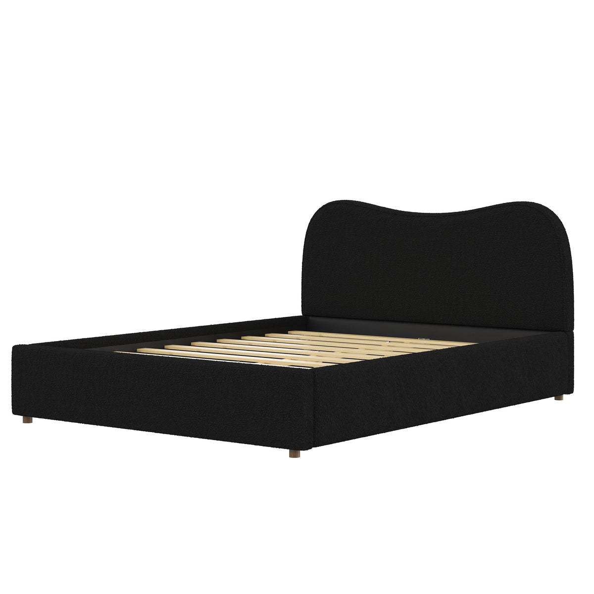 Queen Size Upholstered Platform Bed with Wooden Slats - Black or White