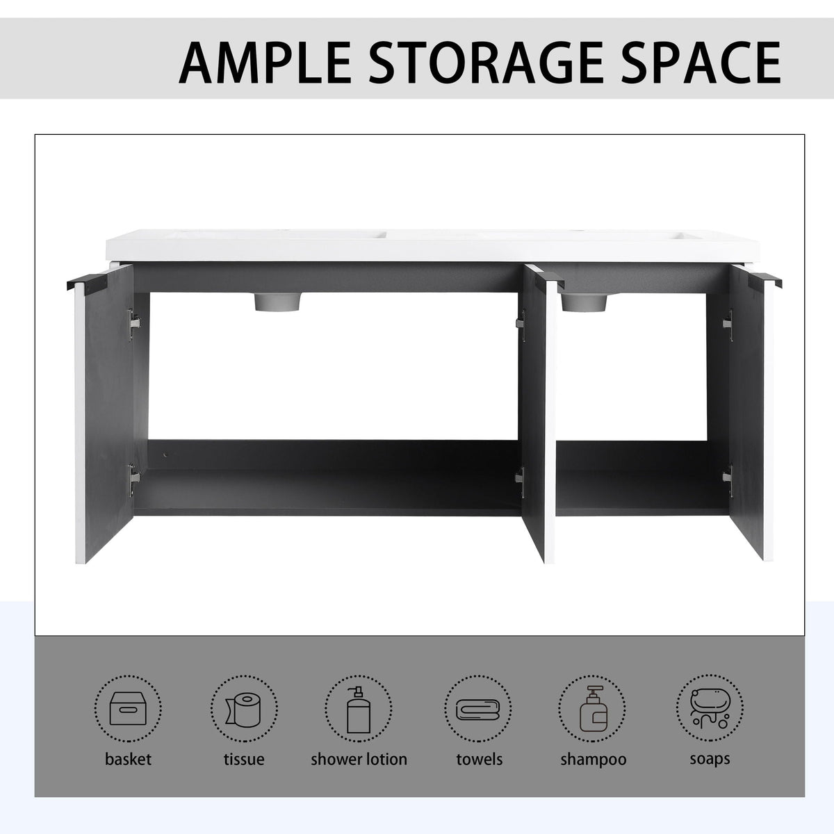 Contemporary Wall Mounted Bathroom Vanity With Resin Double Sink