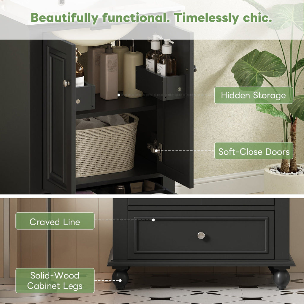 Modern Bathroom Vanity With Sink, Cabinet, And Drawers