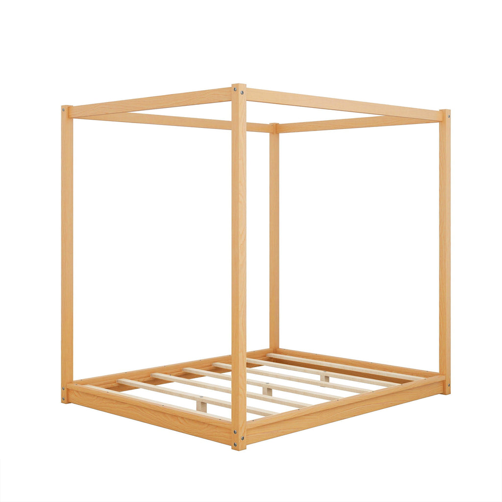 Wood Canopy Platform Bed with Airflow Slats and Support Legs - White or Light Brown