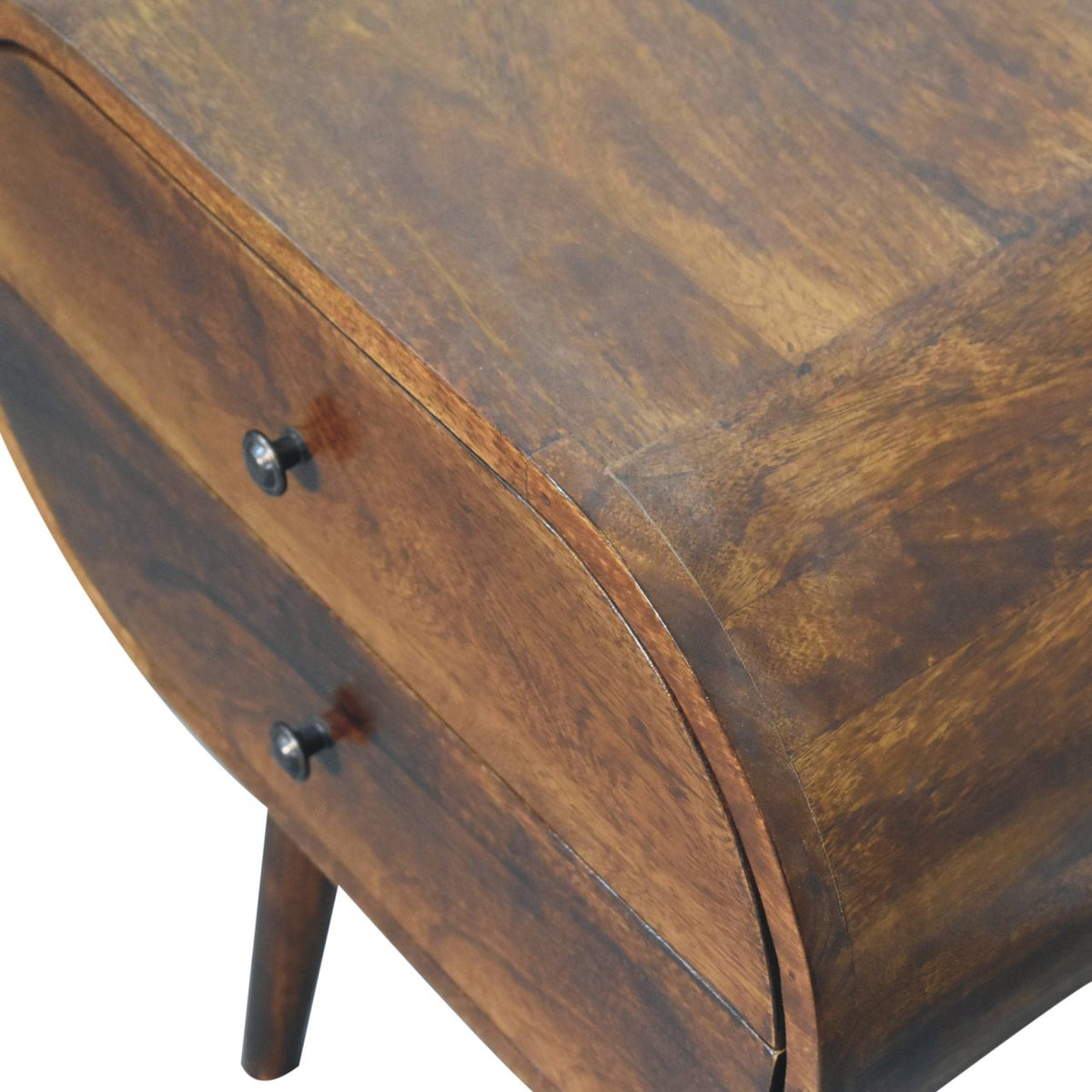 Solid Wood Circular Nightstand with Drawers - Chestnut Finish
