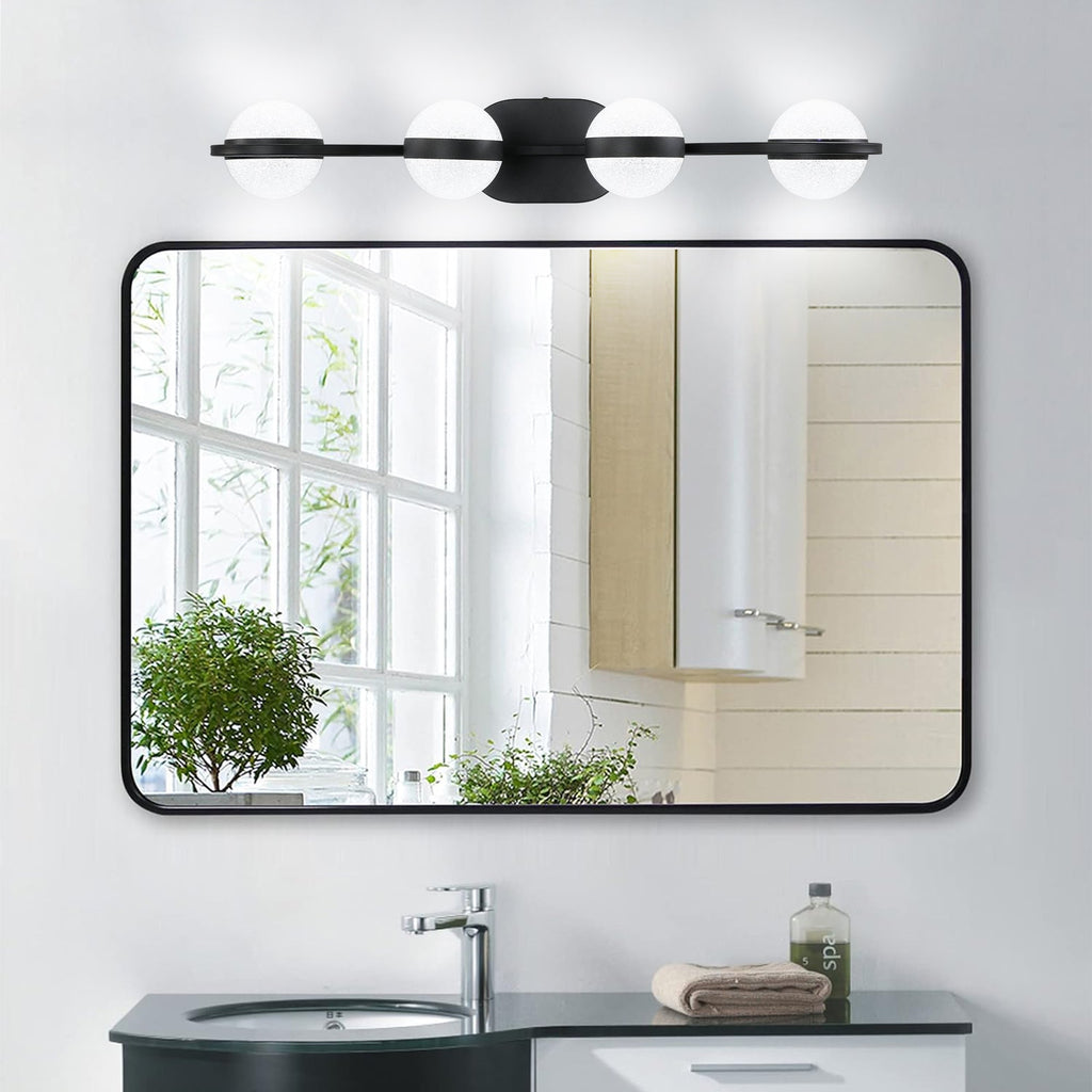 30" Black Minimalist LED Bathroom Vanity Light with Acrylic Shades - Black