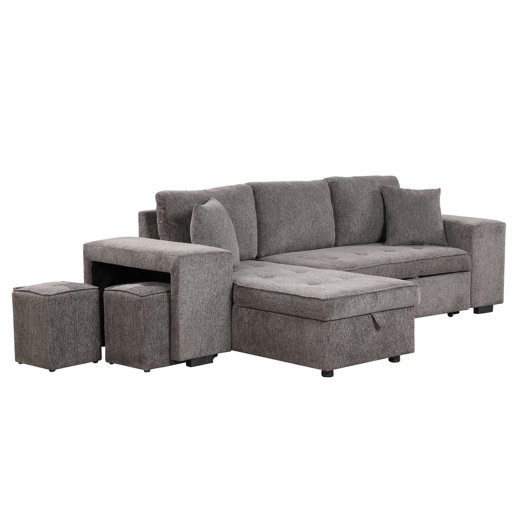 Reversible L-Shape Sleeper Sectional Sofa with Storage Chaise and 2 Stools - Multiple Colors