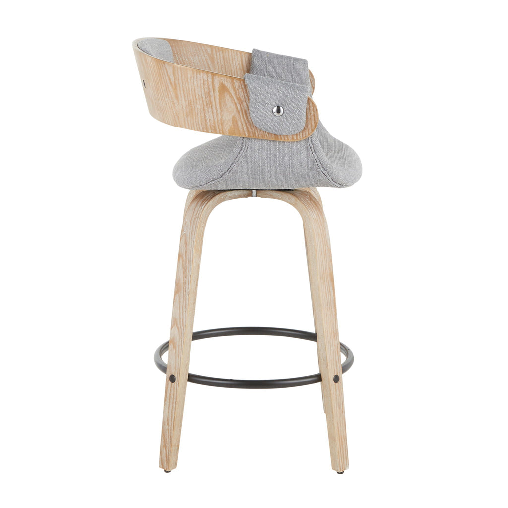 Farmhouse Counter Stool Set with Cushioned Gray Seat - White Washed