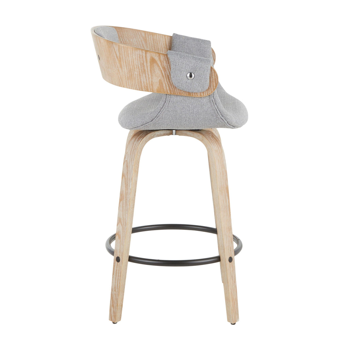 Farmhouse Counter Stool Set with Cushioned Gray Seat - White Washed