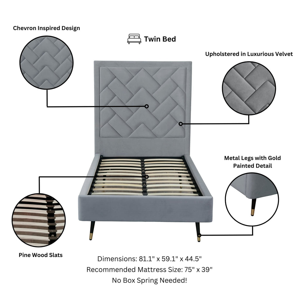 Upholstered Bed with Headboard and Slats - Multiple Colors