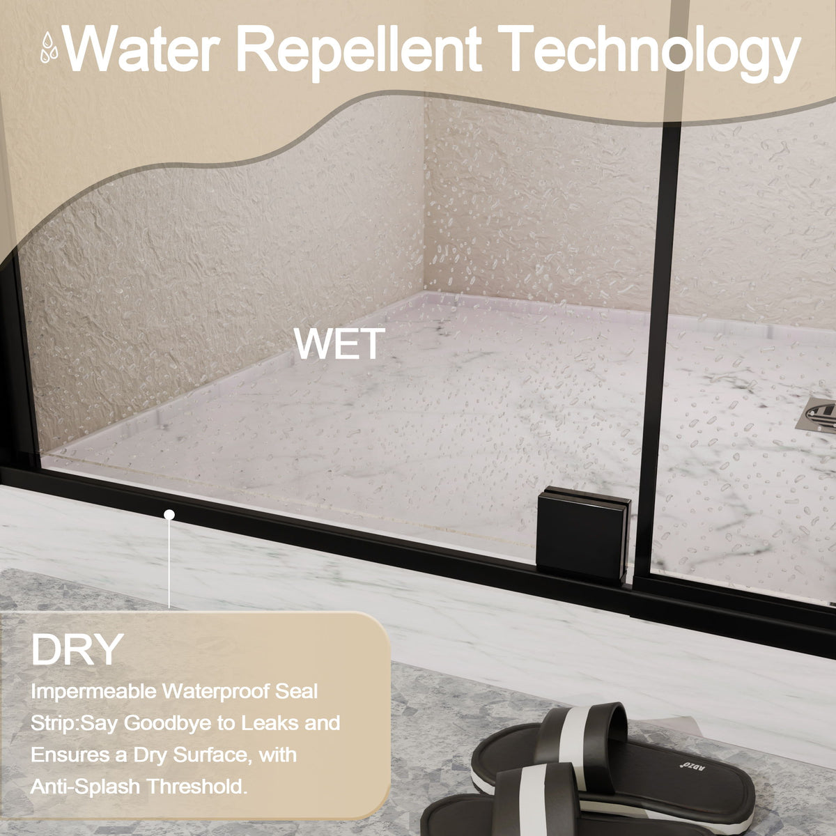 Semi Frameless Pivot Hinged Shower Door with Reversible Design - Black
