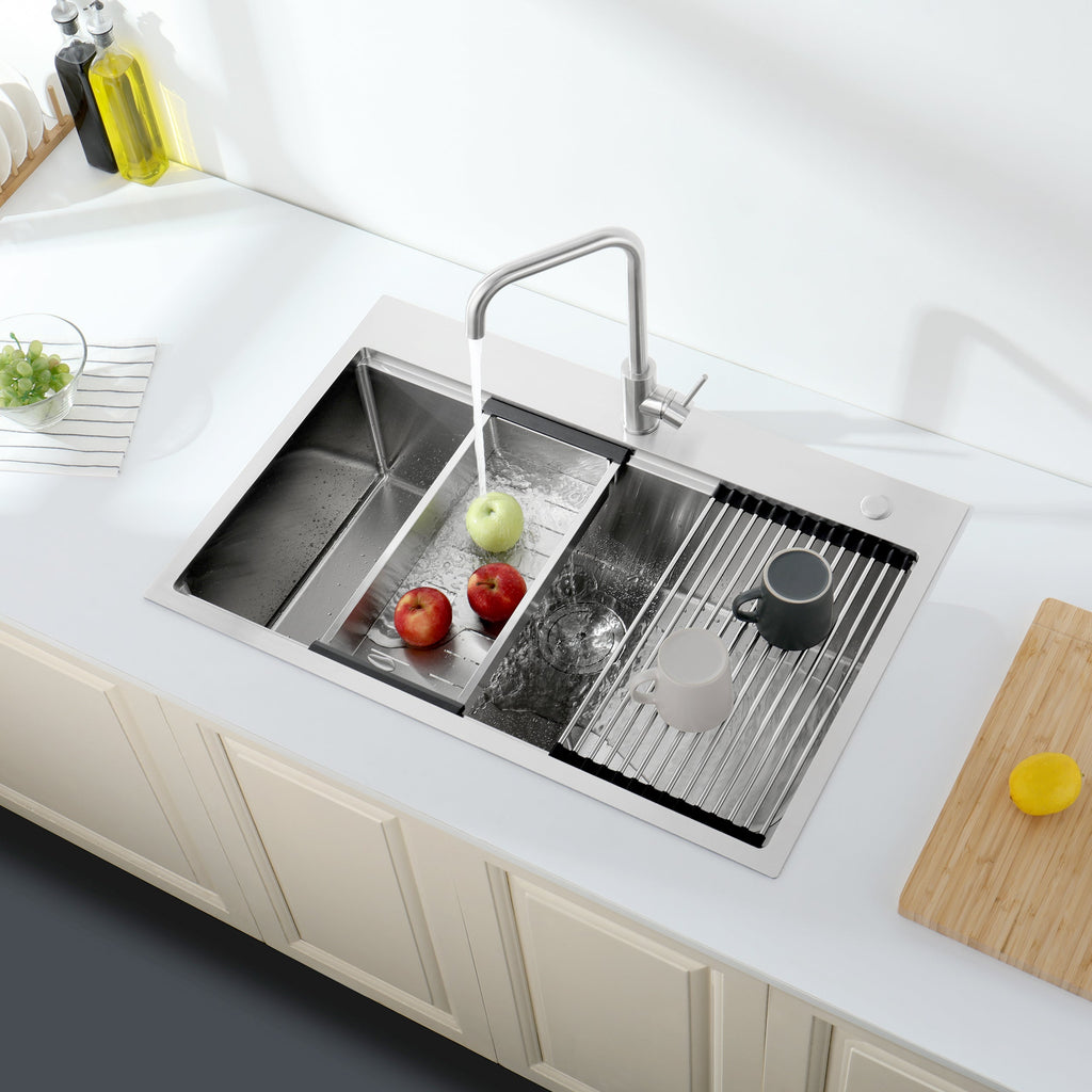 Stainless Steel Kitchen Sink with Overmount Installation - Brushed Finish
