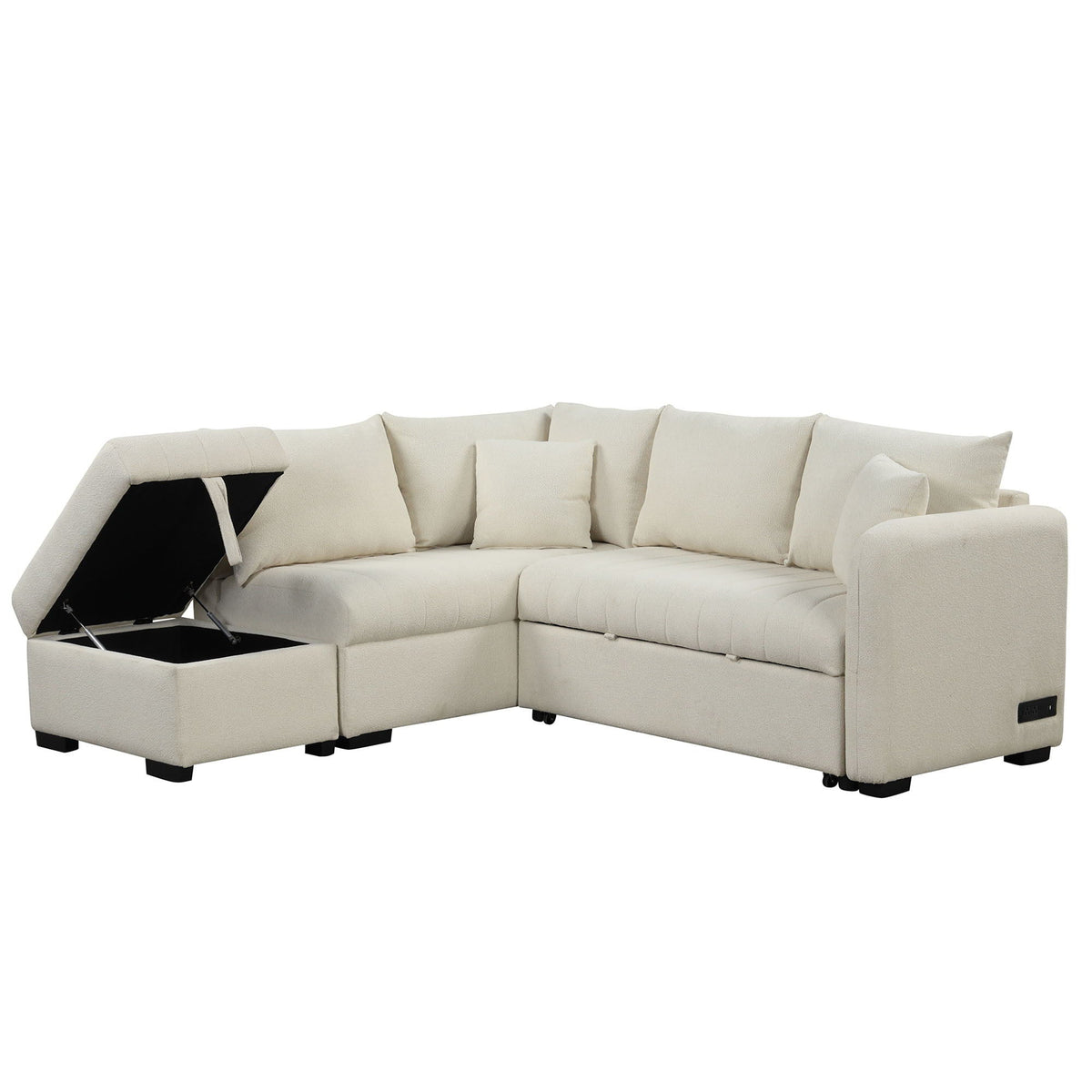 L-Shaped Sleeper Sectional with Pull-Out Bed and Storage Ottoman - Gray or Beige