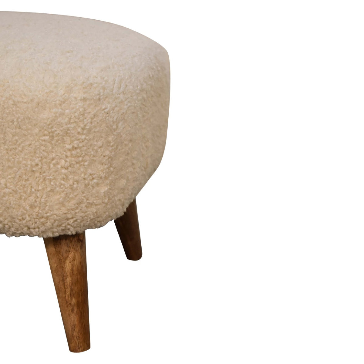 Solid Wood Boucle Upholstered Square Footstool with Nordic-Style Legs - Natural
