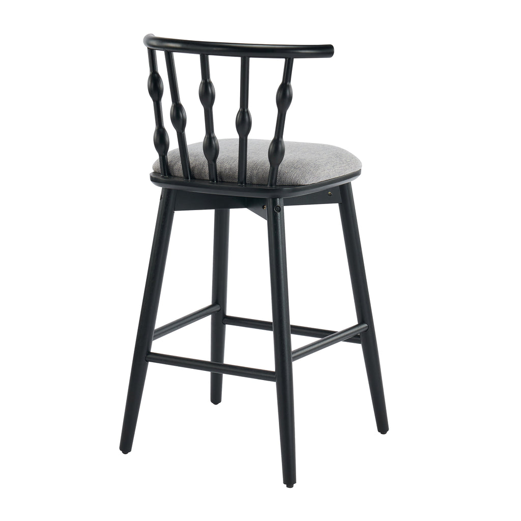 Doria Indoor Wooden Barstool with Hourglass Backrest - Grey