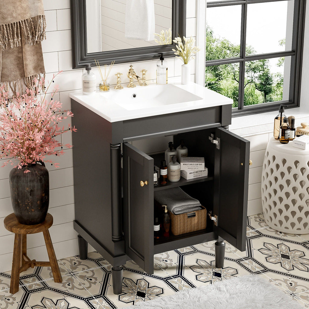 Bathroom Vanity With Top Sink and Two-Tier Storage Cabinet - Multiple Colors