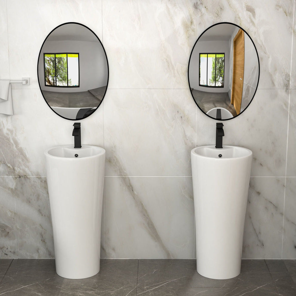 15" Pedestal Sink with Space Saving Design - White