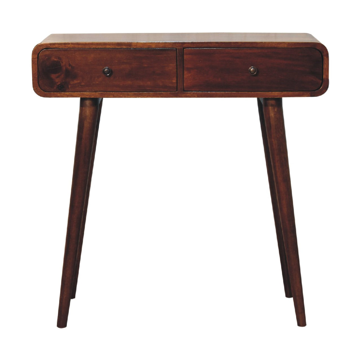Solid Wood Chestnut Hallway Table with Nordic Legs - 2 Drawers